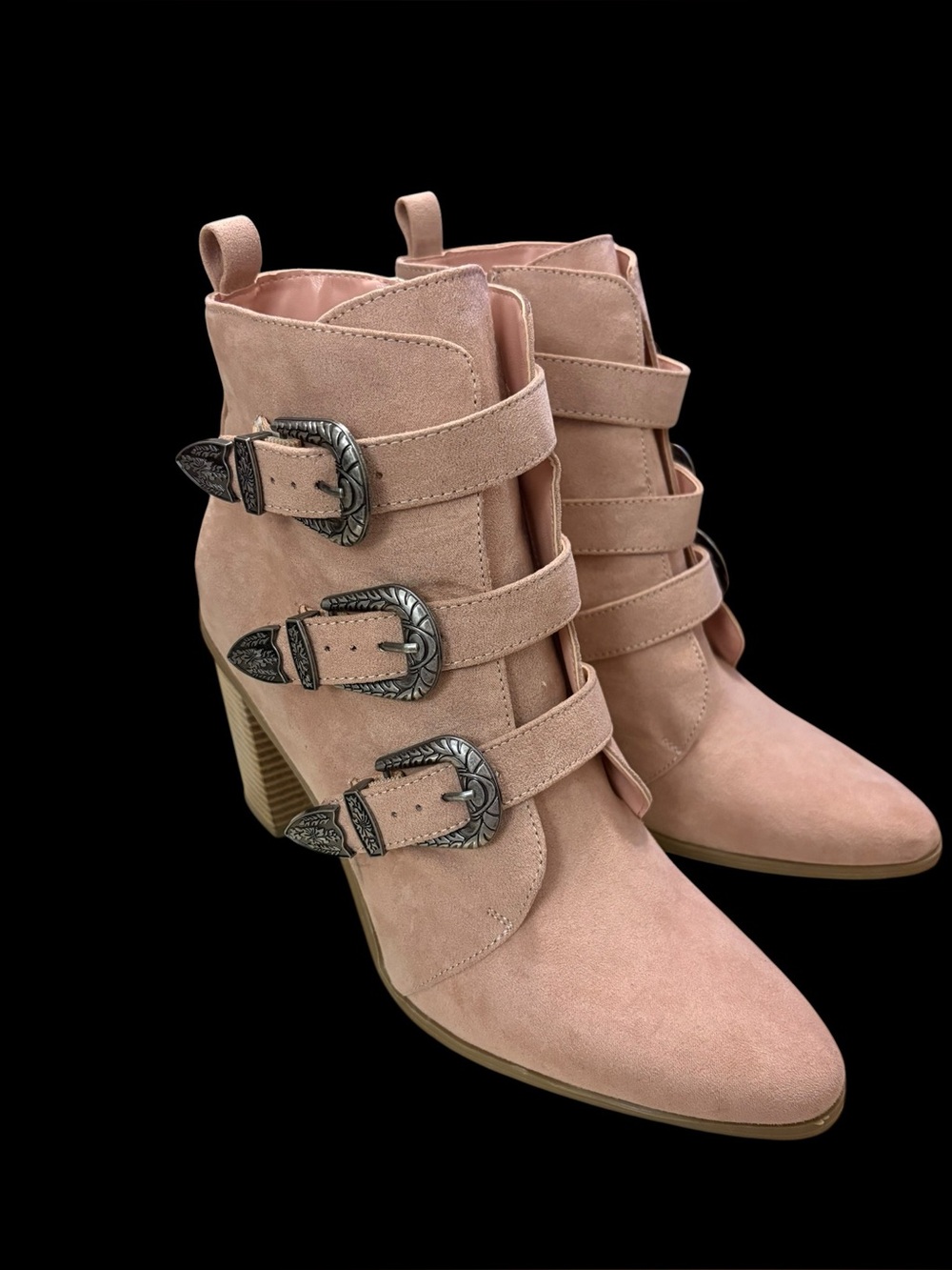 JustFab Women's Flip My Hair Buckled Heeled Bootie Blush- Size US:8.5